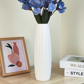 JIDOFUE Ceramic Vase, White Flower Vase, 12 Inches/30 cm High Modern Textured Vases for Farmhouse, Shelf, Table Centrepieces, Home Decoration, Living Room Decorations, Large Pattern Vase for Pampas