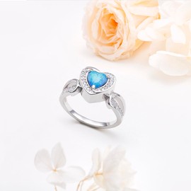 HOOHWE Heart Urn Rings for Ashes for Women 925 Sterling Silver Blue Opal Cremation Rings Urn Jewelry for Ashes of Loved Ones Cremation Jewelry Rings Size7, Sterling Silver, Opal