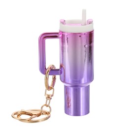 PATIKIL Mini Cup Keychain, Lip Balm Holder Mini Tumbler Key Chain Cute Decor Keychain Charm for Backpack Handbag Purse, Gradient-Pink Purple