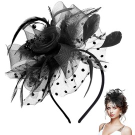 WLLHYF WLLHYF Fascinators Hat 1920s Flower Mesh Feathers Hair Clip Tea Party Hats Feather Headband Fascinators Hats for Women, Black, One Size