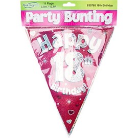 Party Bunting Happy 65th Birthday Blue Holographic 11 flags 3.9m