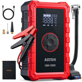 AstroAI S8 Air Jump Starter with Air Compressor, 1500A Peak Car Battery Jump Starter Portable (6.0 Gas/3.0L Diesel) with 150PSI Cordless Auto-Shutoff Tire Inflator, 12V Battery Charger Booster(Red)