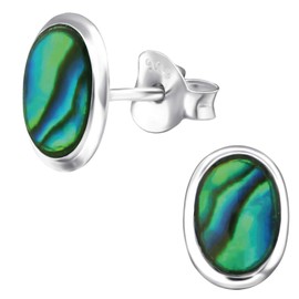 EYS JEWELRY Women's Earrings Oval Abalone Paua Shell 925 Sterling Silver 9 x 6 mm Stud Earrings Women's Earrings Women's Earrings, Sterling Silver, Abalone