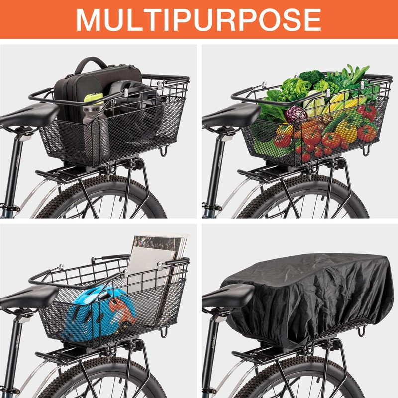 Rear Bike Basket with Handle - Quick Release Bicycle Rear