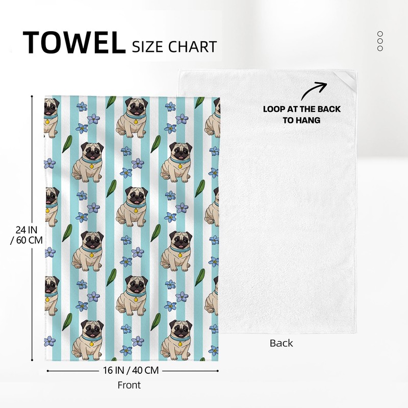 Cute Pug Kitchen Towel Set of 2,Funny Pug Dog Dish