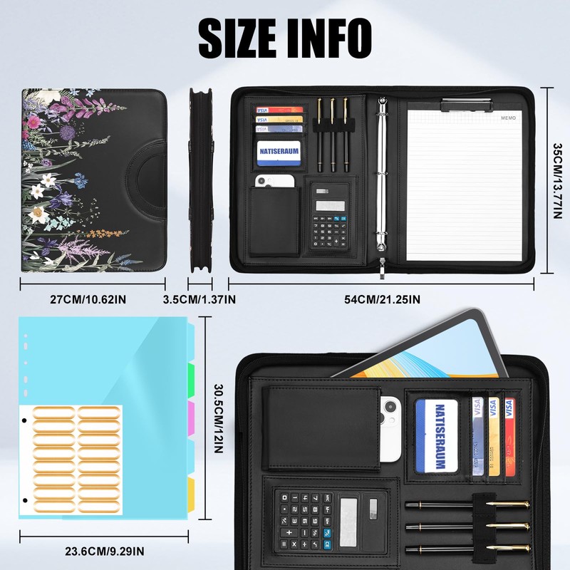 NATISERAUM Portfolio Organizer - 3 Ring Binder with Handle, Vegan
