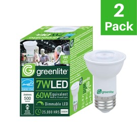 Greenlite LED PAR16 Dimmable Flood Light Bulb, 7W (60W Equivalent), 500 Lumens, 3000k Bright White, Indoor/Outdoor, 120V, Energy Star, (2 Pack)