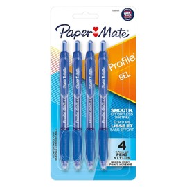 Paper Mate Profile Retractable Gel Pen, 0.7mm Medium Point, Blue Ink, 4 Count