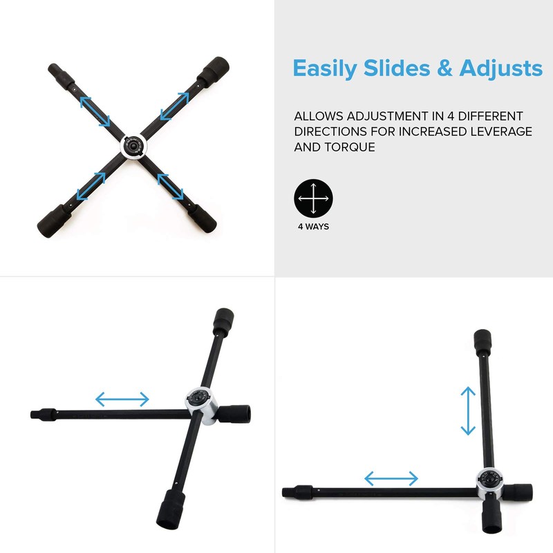 RockTrix 14" 4-Way Adjustable Sliding Cross Lug Wrench for Tire