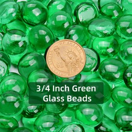 RUOJAS 1LB Green Flat Glass Marbles for Vases, Gemstone Beads Vase Filler Decorative Glass Pebbles for Fish Tank, DIY Crafts, Aquarium Decor Rocks
