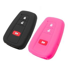 EYANBIS Silicone Key Fob Cover Fit for Toyota 4Runner, C-HR, Corolla, RAV4, Highlander, Prius Prime C V AWD-e Smart 3 Buttons | Car Accessories | Remote Key Protection Case - Black & Rose
