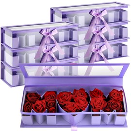 Weekgrat 6 Pcs Valentines Empty I Love You Fillable Flower Gift Boxes Cardboard Heart Shaped Letter Boxes with Clear Window Valentine's Day Gift Boxes for Flower Wrapping DIY Arrangements(Purple,Mom)