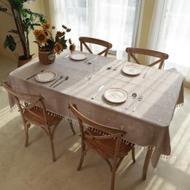 Winknowl Rustic Tablecloth, Cotton Linen Fabric Wrinkle Free Table Cloths, Washable Small Rectangle Table Cover Decoration for Kitchen Dinning Party for 4-6 Seats,Brown Plaids, 55x70 Inch