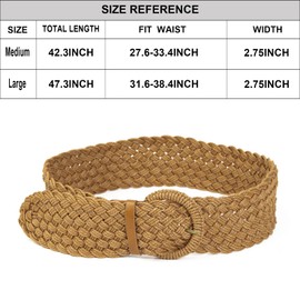ILuvatar Women's brown belt wide belt women's Bohemian style cross hand woven belt Circular buckle waist rope Pair with skirt Girdle M 42.3”, Brown-2, Medium
