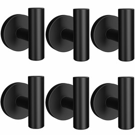 SOCONT Towel Hooks for Bathrooms Wall Mount, 6 Pack Matte Black Towel Hook for Hanging, Heavy-Duty Bathroom Wall Hooks for Towel Robe Black Wall Hooks SUS 304 Stainless Steel for Bathroom Kitchen