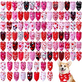 Huhumy 200 Pcs Valentine's Day Dog Bandanas Pet Dog Bandanas Bibs Bulk Love Valentines Triangle Dog Scarf for Medium Large Dog Valentine's Day Costume Accessories Decoration