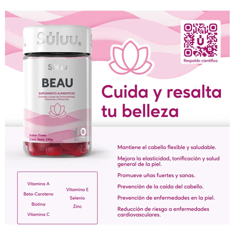 Súluu Beau Gomitas Vitaminadas, Cabello, Previene Caída del Pelo, 60