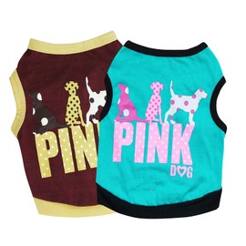 Pack of 2 pcs Dog Tank Top Cat Shirt Puppy Summer Shirt Pet Shirts Soft Breathable Sleeveless Vest Cute Dog Cotton Clothing only for Small Dogs and Cats (Pink Word, Large)
