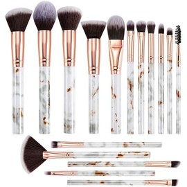 DUAIU Brochas de Maquillaje 16PCs Set de Brochas de Maquillaje, Sintéticas Premium para Polvo Kabuki Rubor Contorno Base Corrector Difuminado Sombras