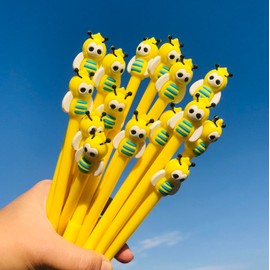 Finpletai 40 Pcs Cute Bees Pens Gel Ink Pens Fun Kawaii Pens Bee Writing Pens 0.5 mm Black Ink Cool Pens Novelty Fun Pens for Kids School Office Home Supplies Student Present Bee Party Favors