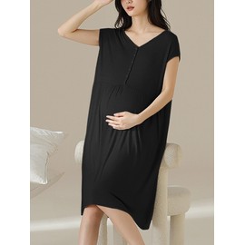 Weardear Nursing Nightdress Women's Nightdress with Buttons Sleeveless Maternity Dress Nightgowns for Pregnant Women, black