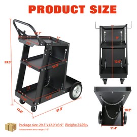 Welding Carts for Mig/Tig Welder and Plasma Cutter Welder Cart on Wheels 3-Tier Rolling Welding Carts