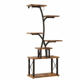 TOMNK Plant Stand with Grow Lights Indoor, Curved Design Flower Stand for Living Room, Bedroom, Patio Decor, Black