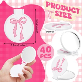 Zhehao 40 Pcs Pink Bow Coquette Mini Pocket Mirrors Compact Gifts Bulk for Women Bowknot Small Mini Round Makeup Mirrors Portable Pink Bow for Purse Women Birthday Bridal Shower Party Gift