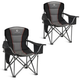 ALPHA CAMP 2PC Oversized Camping Chair Heavy Duty Lawn Chair with Cooler Bag (Black)