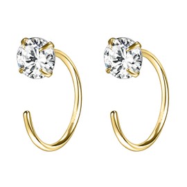 AoedeJ Gold Half Hoop Earrings Sterling Silver Huggie Earrings Nap Earrings Small Gold Open Half Hoop Earrings for Women (Round CZ)