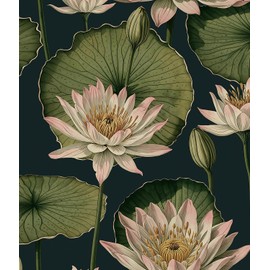 Orainege Vintage Floral Peel and Stick Wallpaper Floral Contact Paper 16.9"x196.8" Lotus Leaf Wallpaper Peel and Stick Self Adhesive Wall Paper for Bedroom Bathroom Covering Wall Decorative