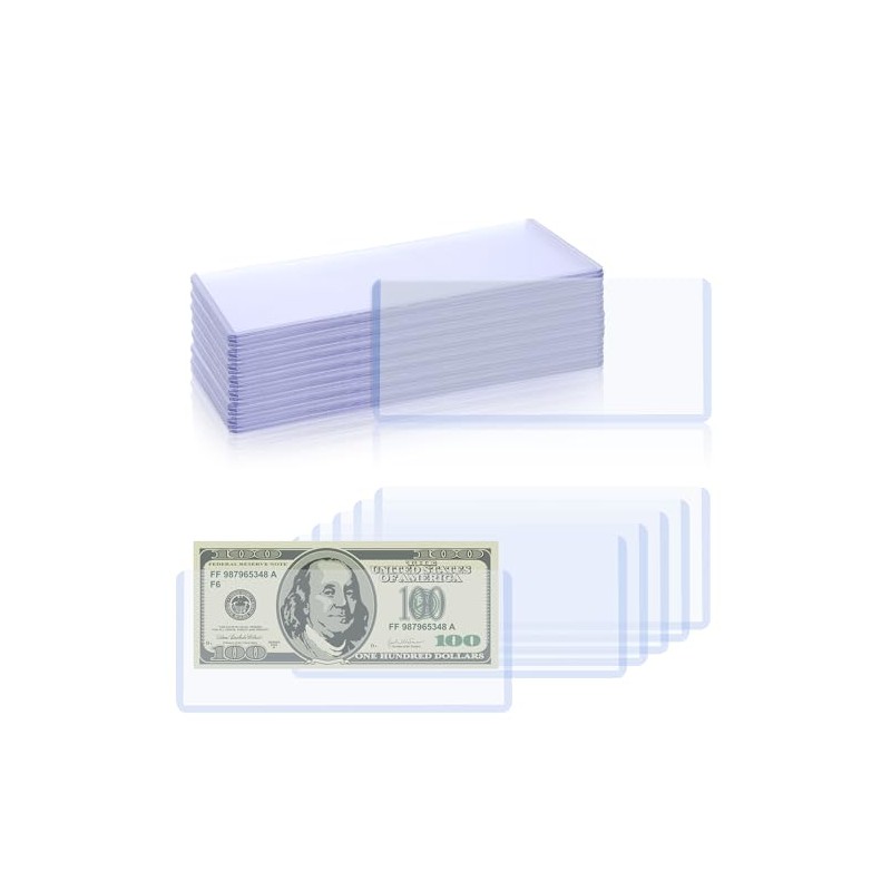 80 Pack Clear PVC Money Holders, 6.9x2.95 Inch Top-Load Currency