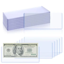 80 Pack Clear PVC Money Holders, 6.9x2.95 Inch Top-Load Currency Sleeves Waterproof Bill Protectors for Dollar, Stamp, Coupon Organization