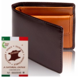 Men's Bifold Wallet, Italian Leather, Bifold Genuine Leather, Italian Bifold Wallet 9, 5. Dark Brown & Camel