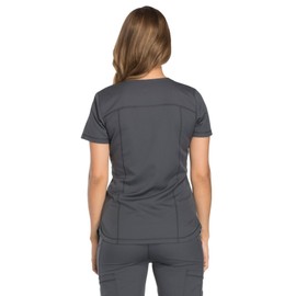Dickies Dynamix Womens Tops, Athletic-Inspired V-Neck Scrub Top with Four-Way Stretch and Moisture Wicking DK730, L, Pewter