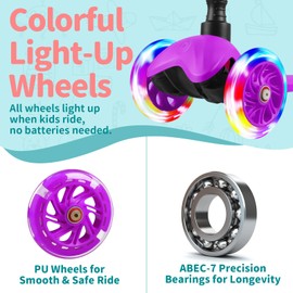 BELEEV A1 Scooter for Kids Ages 2-6, 3 Wheel Scooter for Toddlers Girls Boys, PU Light-Up Wheels, 4 Adjustable Height, Lean to Steer, Non-Slip Deck, Three Wheel Kick Push Scooter for Children (Purple)