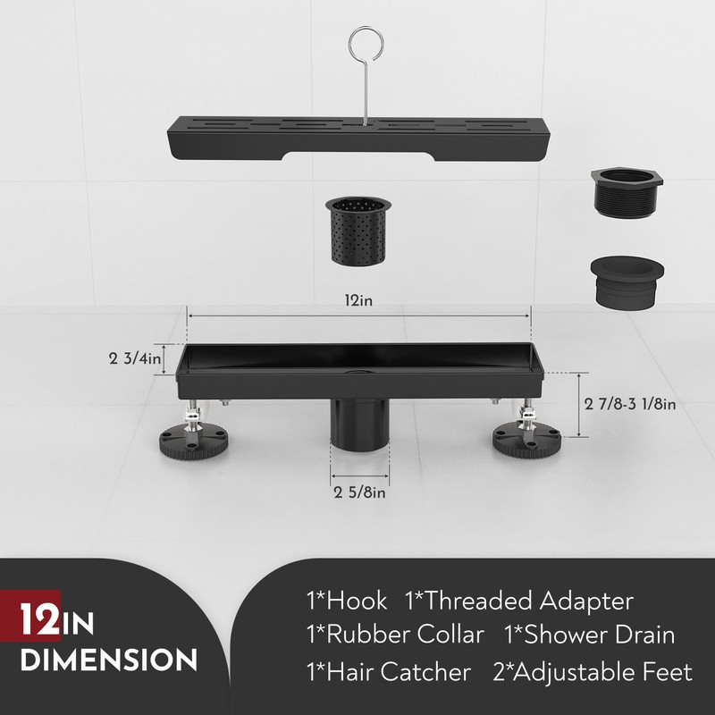 WEBANG 12 Inch Linear Shower Drain Rectangular Floor Drain with