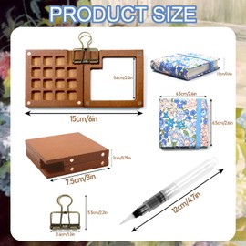 ZITUZY Wooden Watercolour Palette, Sketchbook Palette Set, 15 Grids Mini Wooden Travel Palette, Portable Paint Palette, Travel Kit, with Mini Watercolour Drawing Book, Watercolour Pen and Clip
