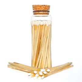 Cork Top Glass Jar of Color Tip Wooden Matches - (WHITE) 65 Count of 3.75" Safety Matches
