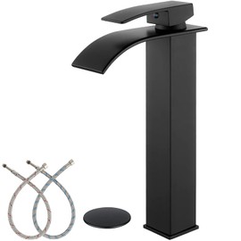 Midanya Tall Waterfall Bathroom Bowl Vessl Sink Faucet Matte Black Single Handle Single Hole Deck Mount Mixer Tap with Large Rectangular Spout Sink Faucet Lavatory Vanity