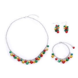Candy Color Christmas Jingle Bell Cute Ornament Chain Dangle Drop Earrings Dainty Bracelets Necklaces for Women Stocking Stuffers Hypoallergenic Party Gifts for Daughter Set (Small Bell)