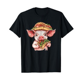 Cute Pig Eating Taco With Taco Hat T-Shirt