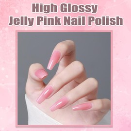 Clear Pink Nail Polish - 12ml Pink Nail Polish - High Glossy Jelly Nail Polish - Mauve Pink Regular Nail Polish - Dark Pink Quick Dry Nail Polish for Nail Art Manicure DIY at Home