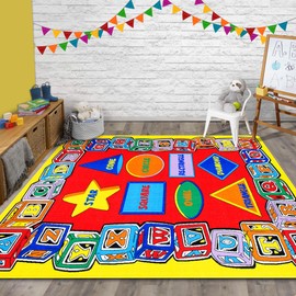 Handcraft Rugs-Kids Rugs for Day Care/School-Educational Learning ABC (Alphabet) Shapes Rubber Back Non-Slip Educational/Play Time Multi Color Baby Mats