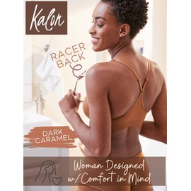 Kalon Women’s 4 Pack Racerback Sports Bralette Seamless Wireless Comfort Bra, Dark Caramel, Medium