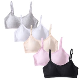 SIAEYINFY 5 Pack Girls Padded Training Bras Fit for 10-16 Years Teen Girls Thin Cotton Breathable Sports Bra
