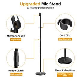 Microphone Stand Mic Floor Stand, Adjustable Height from 39" to 66" 180° Rotatable Mic Clip Heavy Duty Round Base Mic Boom Stand for Stage Studios