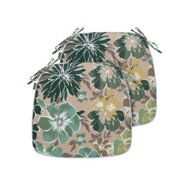 Magpie Fabrics 17"x16"x2" U-Shape Chair Cushions with Ties 2 Count, Outdoor Indoor Waterproof All Weather Seat Pads Decoration for Patio Garden Dining Office - Green Floral