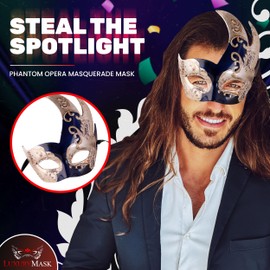 Luxury Mask® Masquerade Mask for Men Musical Checkered Vintage Design Mask for Mardi Gras, Prom and Masquerade Party