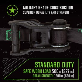 SMARTSTRAPS #4628 10-Foot Tactical Ratchet Straps, Haul Light Loads in Pickup Trucks & Trailers, Dirt Bikes, ATV's, Lawn Tractors, 1,500 lb Break Strength 500 lb Safe Work Load, 2-Pack, Black